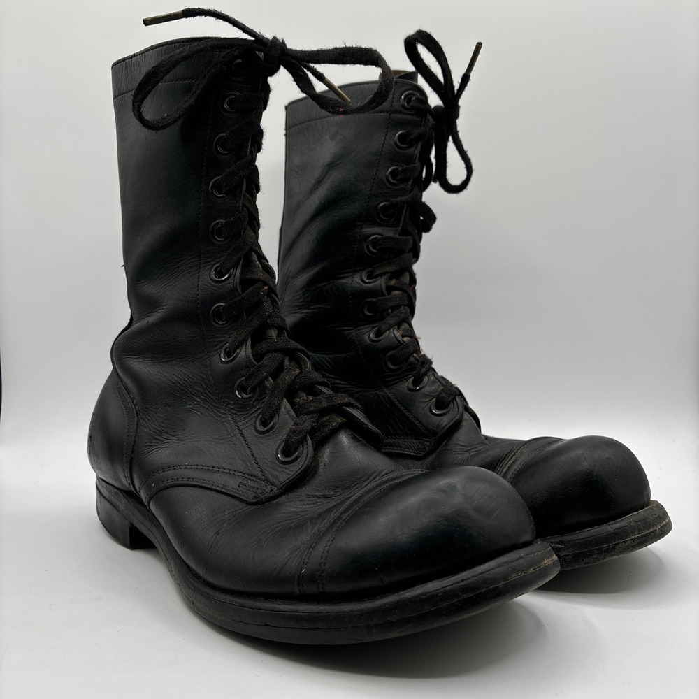 Vintage Slipknot Military Combat Jump Boots Black Leather 1959 Size 8.5 W